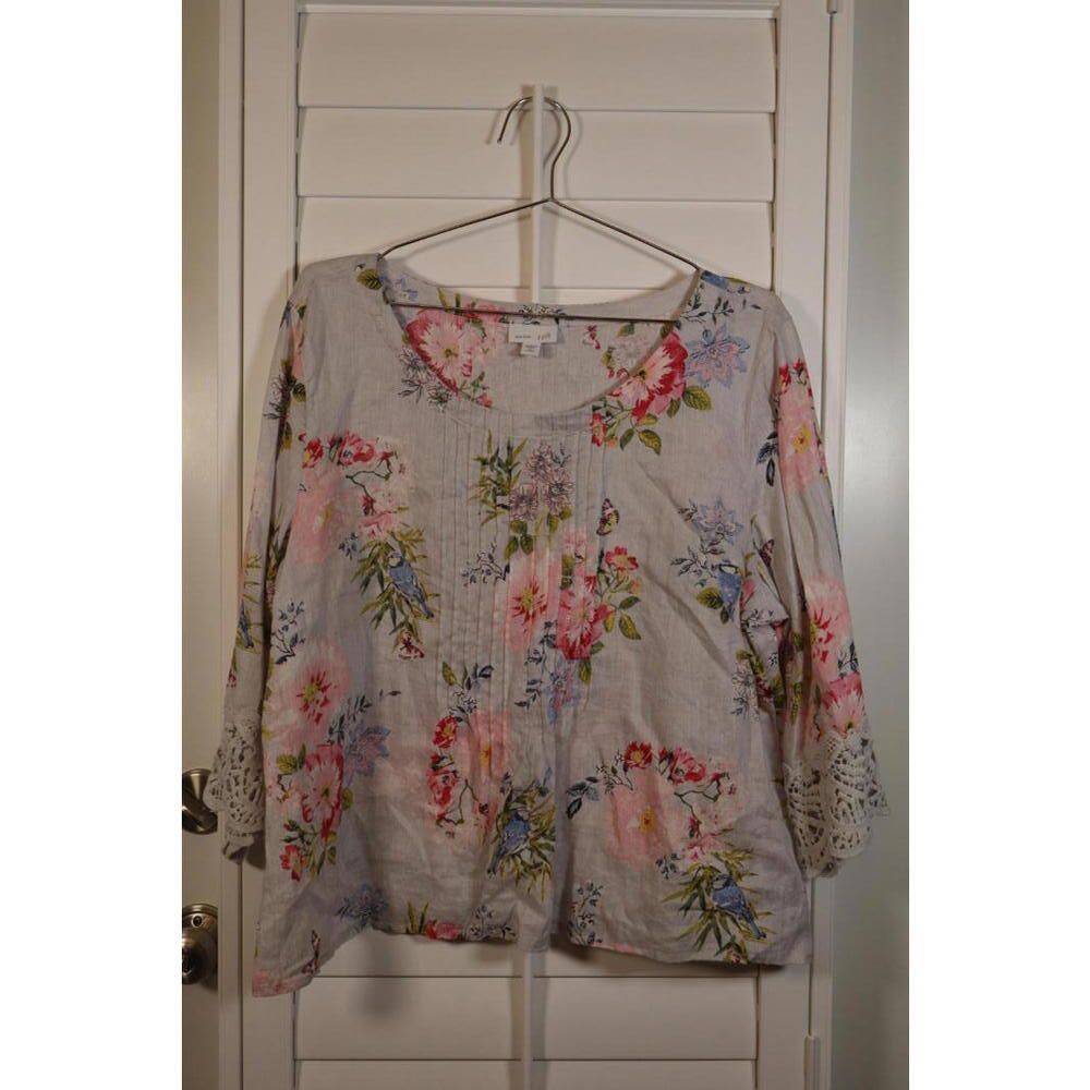 J. Jill floral linen blouse with 3/4 sleeves and lace detailing size XL petite